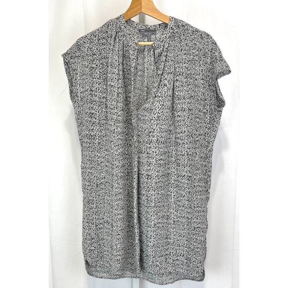 VINCE Static Print Silk Popover Tunic Dress Cap Sleeve Gray White Size XS - Picture 1 of 10